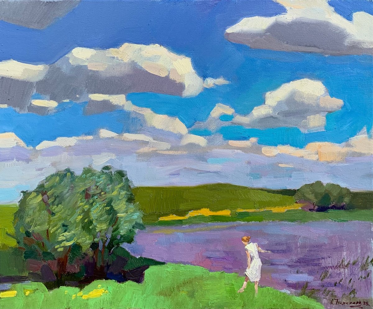 Impressionistic Landscape Oil Painting By Andriy Berekelia, 24 X 20, Summer Afternoon, Original Artwork