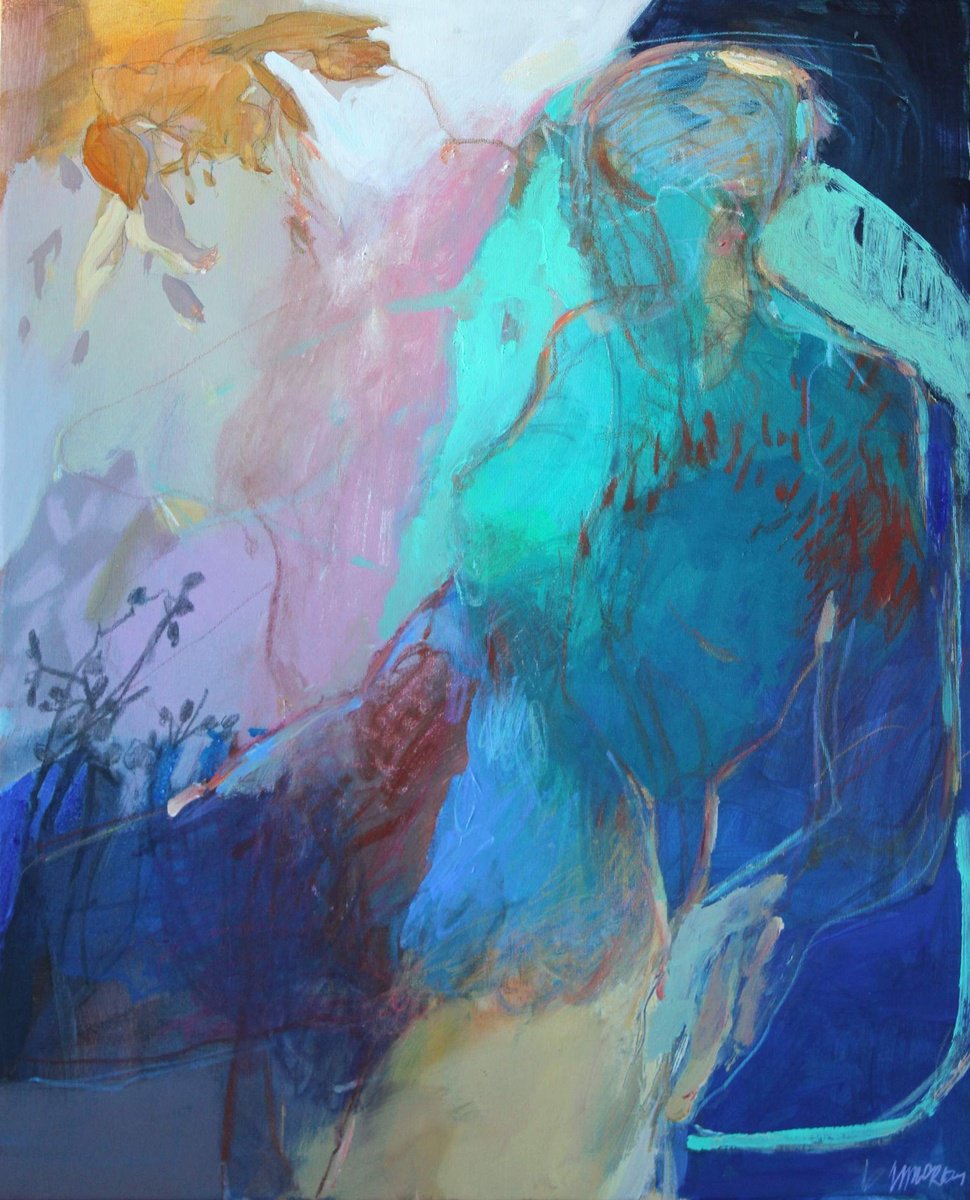 Organic Abstract Acrylic Painting By Magdalena Morey, 26 X 31", The Quiet Bloom 2, Original Artwork