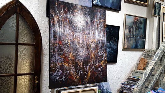 HUGE ENERGY ANGEL SPIRITUAL DARK BEAUTY METAPHYSIC RELIGIOUS PAINTING BY KLOSKA