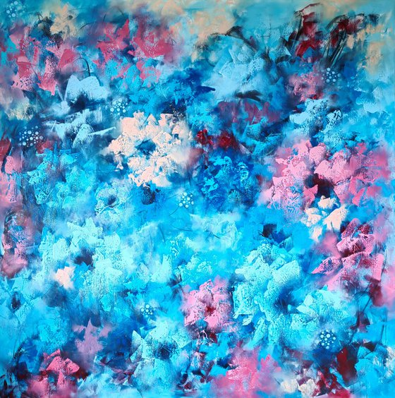 "Abstract Floral Symphony" from "Colours of Summer" collection, XXL abstract flower painting