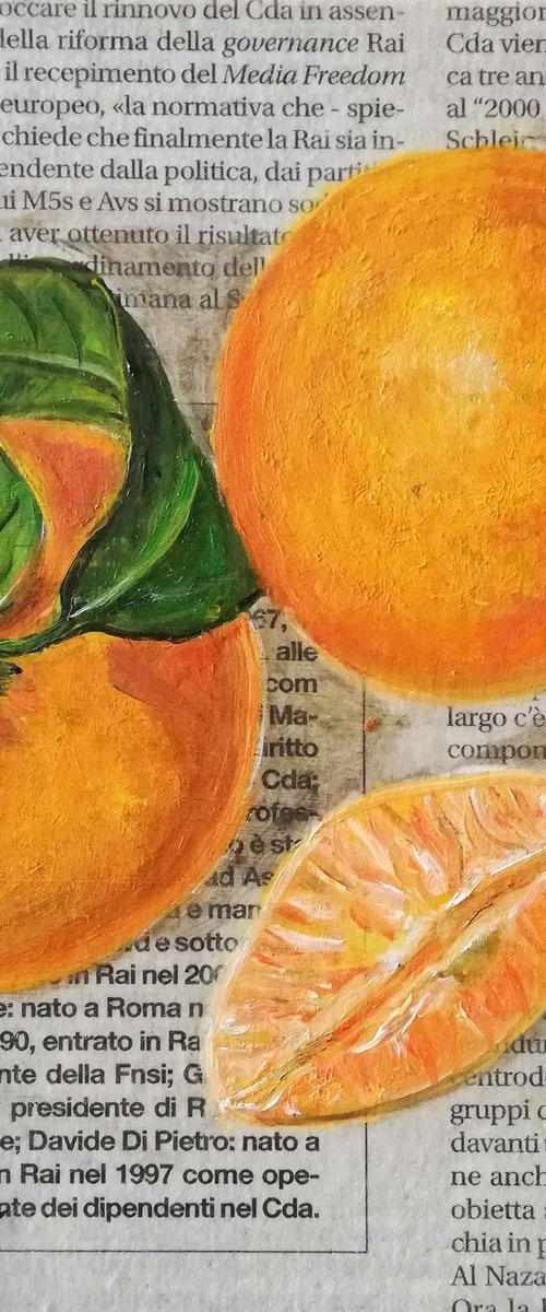 "Tangerines on Newspaper" by Katia Ricci