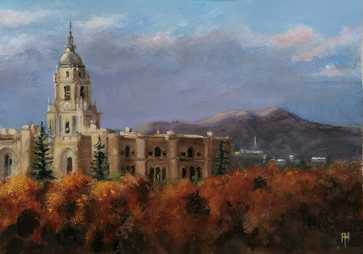 Impressionistic Landscape Acrylic Painting By Alan Harris, 12 X 8, Cathedral Of Malaga, Original Artwork