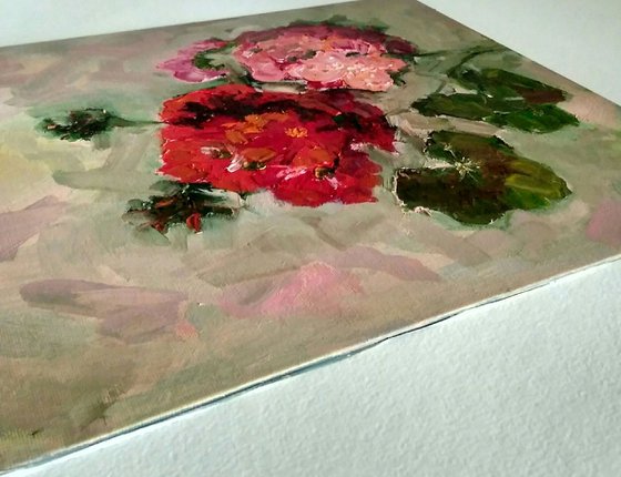 Geranium Painting Original Art Pink Floral Artwork Abstract Flower Wall Art