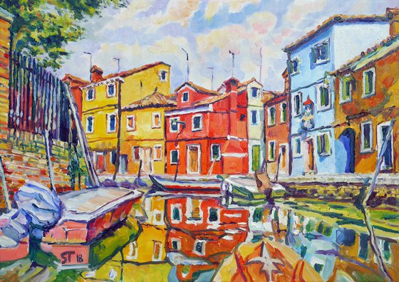 "Summer in Venice " original oil painting, ready to hang, water wall decor, gift idea