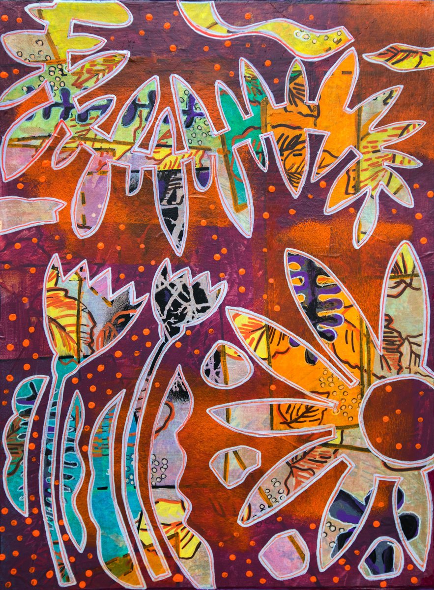 Organic Botanical Acrylic Painting By Ariadna De Raadt, 12 X 16, Dancing Leaves 2, Original Artwork