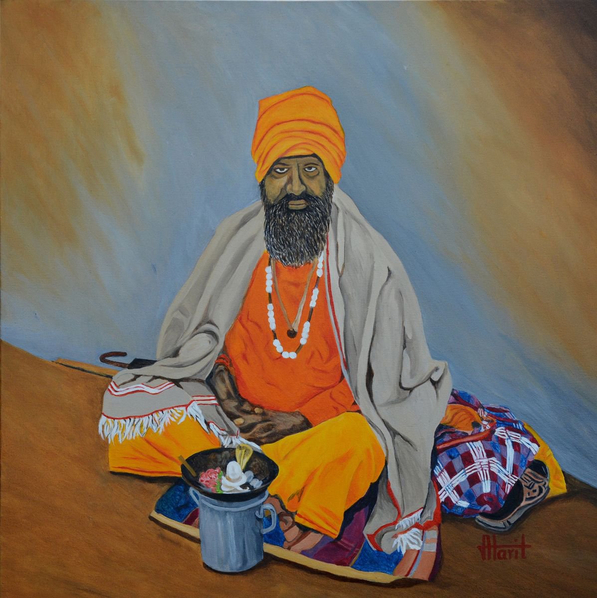 Photorealistic Portrait Oil Painting By Ajay Harit, 30 X 30, The Sage, Original Artwork