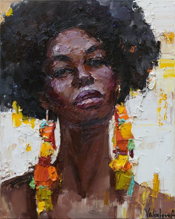 African woman portrait Original oil painting