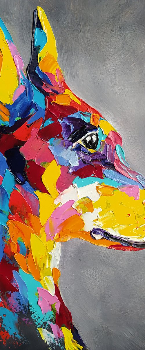 Doberman - funny pet, dog, doberman pinscher, dogs, doberman face, pet oil painting, dog, dog face, dog oil painting by Anastasia Kozorez