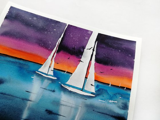 Sailboat painting. Seascape