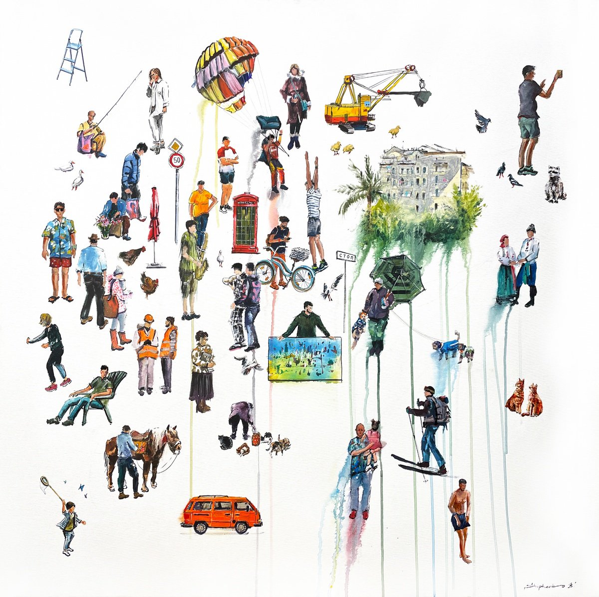 Urban And Pop Portrait Acrylic Painting By Bogdan Shiptenko, 39 X 39, Unity, Original Artwork