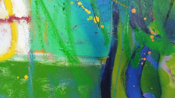 LARGE ABSTRACT COLORFUL INTERIOR DESIGN COMMERCIAL DECOR OFFICE RESTAURANT OVERSIZED TROPICAL RAINBOW "Beautiful 21"  GIANT   64" X 42"