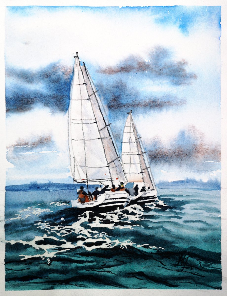 Impressionistic Landscape Watercolour By Aneta Gajos, 8 X 12, Windy, Original Artwork