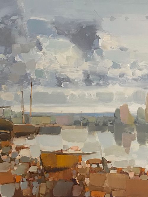Old harbor, Original oil painting, Handmade artwork, One of a kind by Vahe Yeremyan