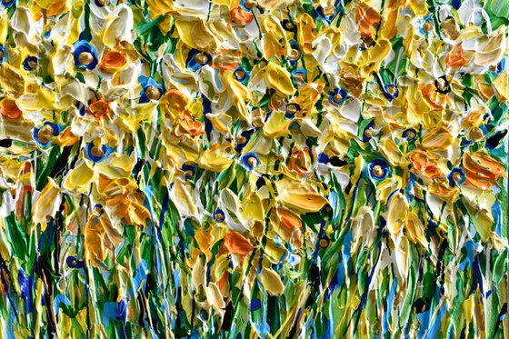 Daffodils - Original Floral Painting, Impasto Palette Knife Artwork