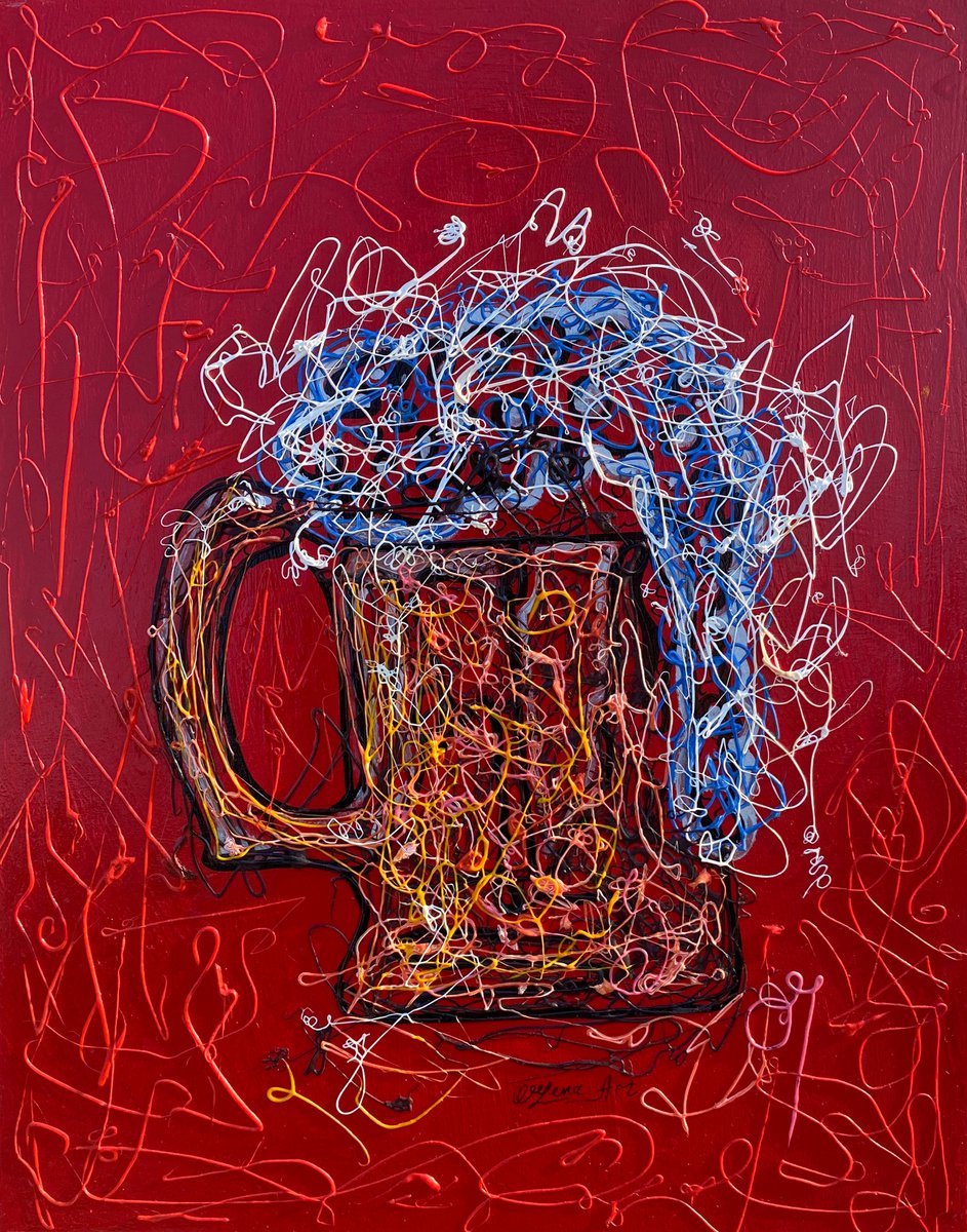 Decorative Abstract Beer - (11 - �X 14 - �X0.5) - inspired by Pollock by OLena Art - Lena Owens