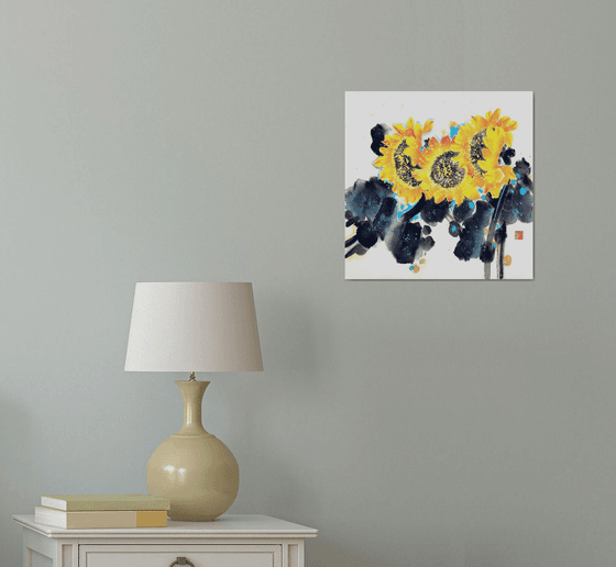 Sunny sunflowers - Oriental Chinese Ink Painting