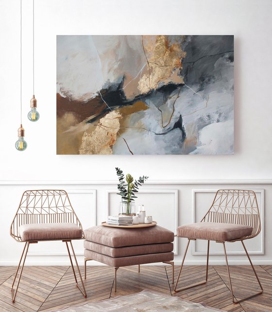 "Desert 2" Gray gold brown abstract art