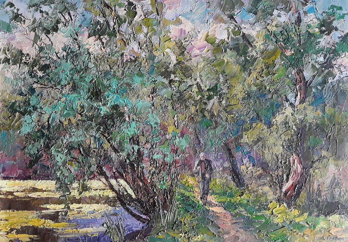 Impressionistic Landscape Oil Painting By Boris Serdyuk, 24 X 17, On The Hunt, Original Artwork