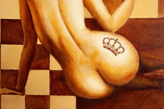 "Queen" nude girl, chess