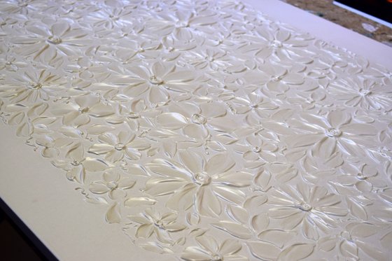 White Pearl Flowers - Abstract Heavy Textured Flowers Painting