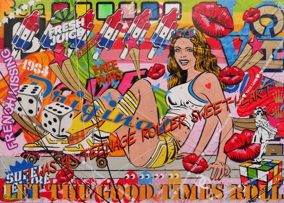 Let The Good Times Roll 140cm x 100cm Roller Skate Girl Textured