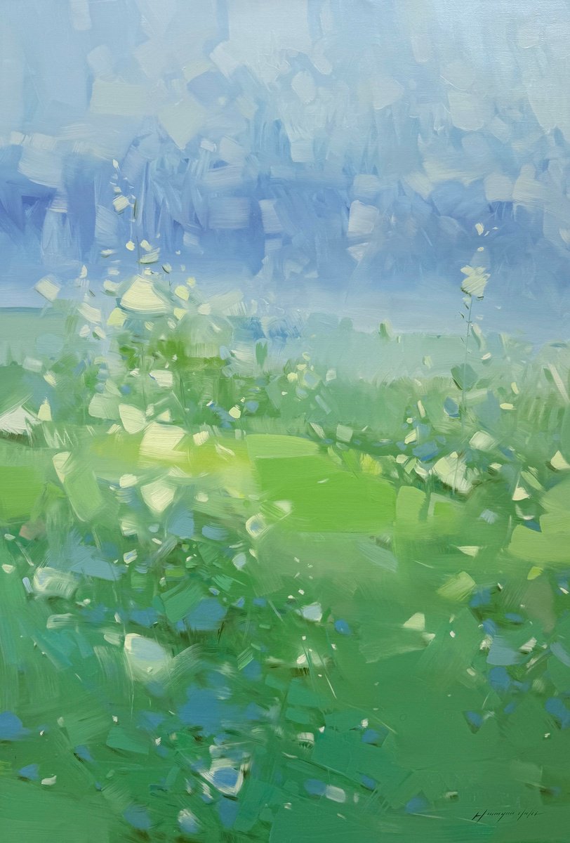 Impressionistic Landscape Oil Painting By Vahe Yeremyan, 30 X 45", Summer Valley, Original Artwork