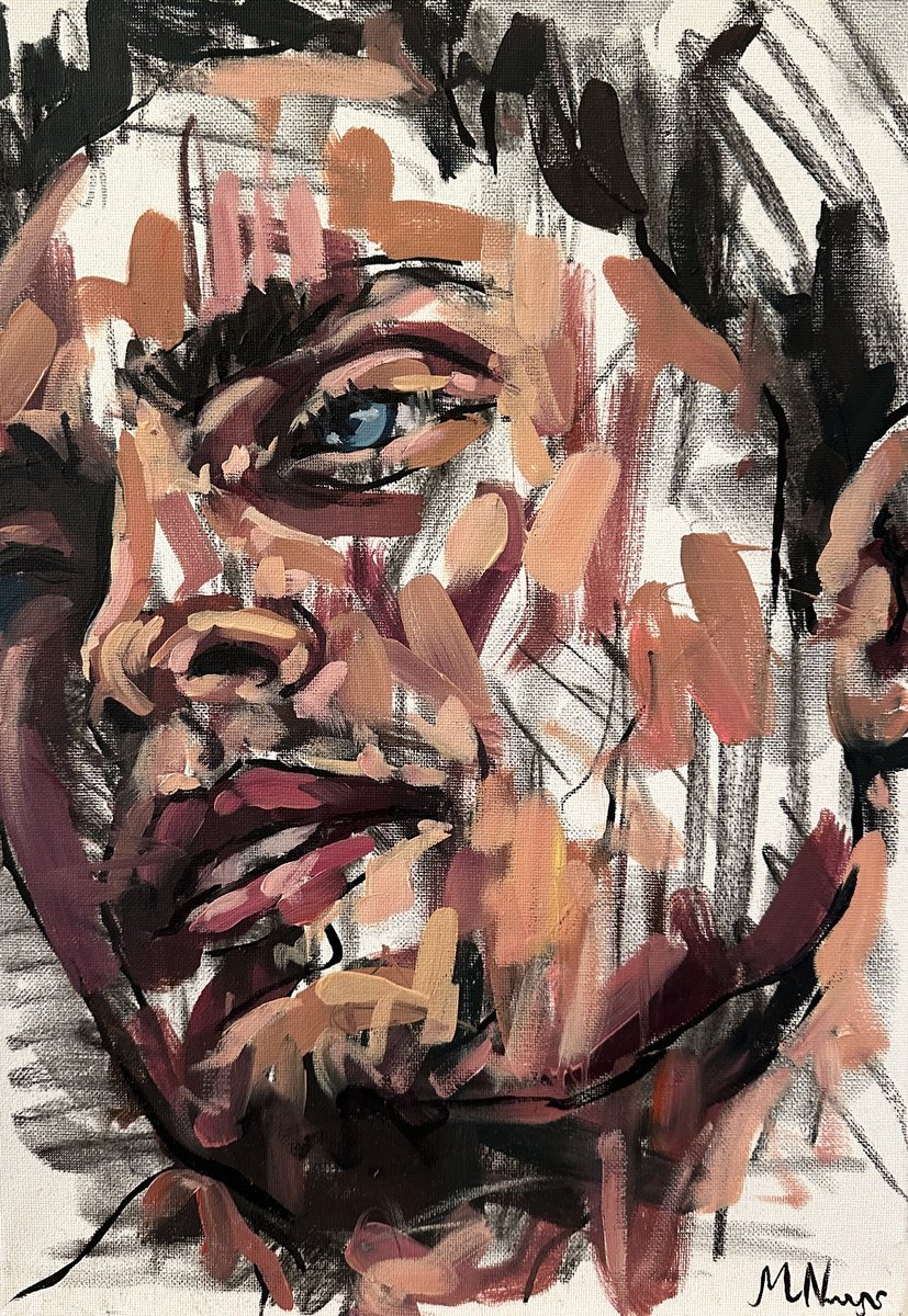 Expressive Portrait Oil Painting By Emmanouil Nanouris, 12 X 16, I Am Glad, Original Artwork