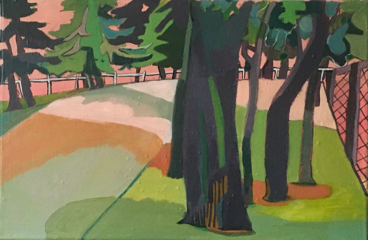 Impressionistic Landscape Acrylic Painting By Chihiro Kinjo, 24 X 16, Near The National Stud-1, Original Artwork