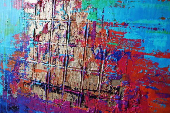 RAINBOW COLORS ** COLORFUL ABSTRACT PAINTING ON CANVAS ** 80 x 60 CMS *** READY TO HANG