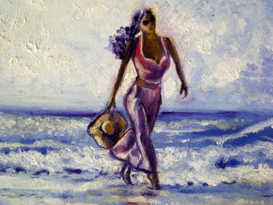 WALKING ON THE BEACH - Seascape view - 42 x 29.5 cm