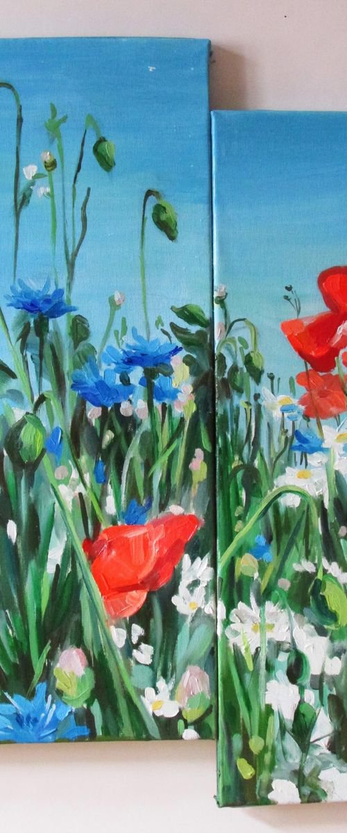 Poppies and cornflowers (multi-panelled  work) by Kateryna Bortsova