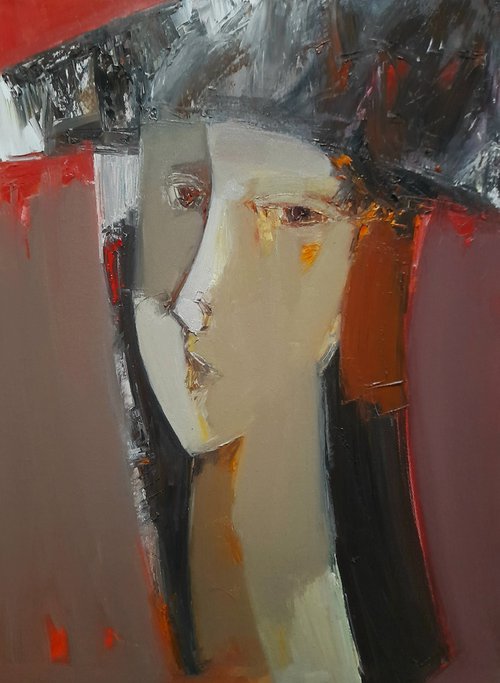 Portrait(42x58cm, oil/canvas, abstract portrait) by Matevos Sargsyan