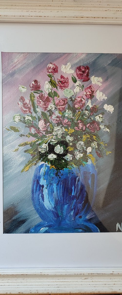 Roses in a vase by Nataliia Plakhotnyk