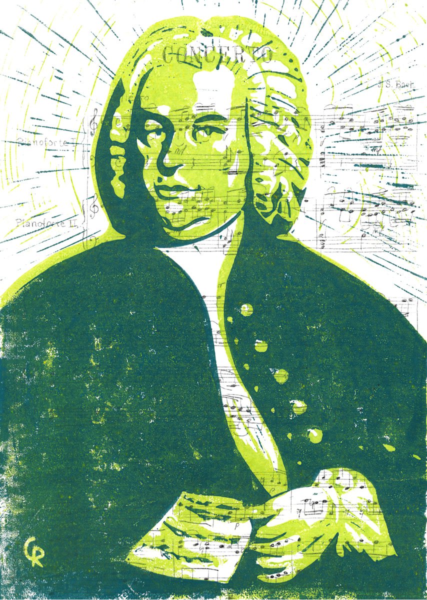 Composers - Bach - Portrait on notes in green and green by Reimaennchen - Christian Reimann