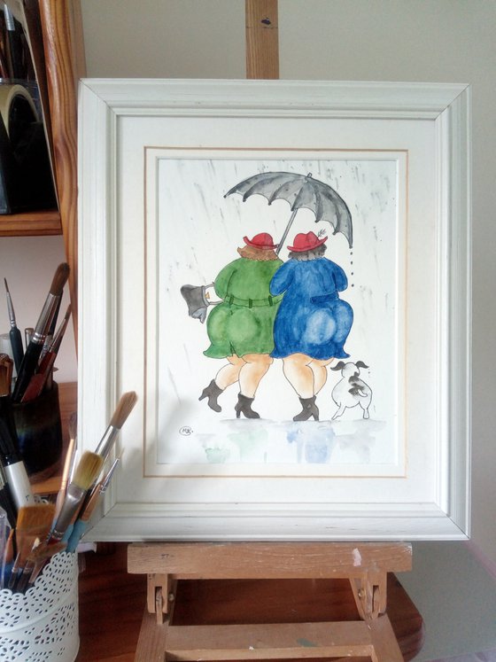 Friends Swinging in the Rain