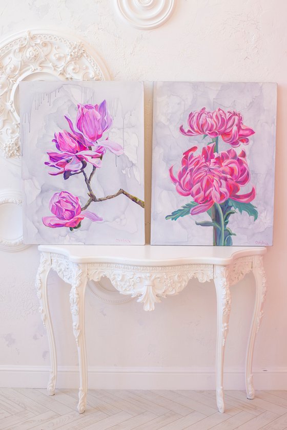 Diptych Pink Flowers