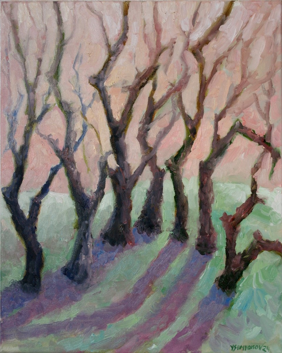 Expressive Abstract Oil Painting By Juri Semjonov, 16 X 20", Fairy Forest #6, Original Artwork