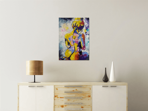 In my heart, nude erotic girl from back, gestural oil painting, Gift idea