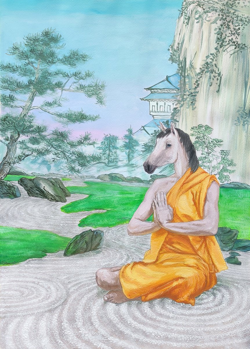 Surrealistic Landscape Painting By Natalie Levkovska, 20 X 28", I Say Om, Original Artwork