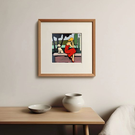 Woman And Dog Small Original Painting