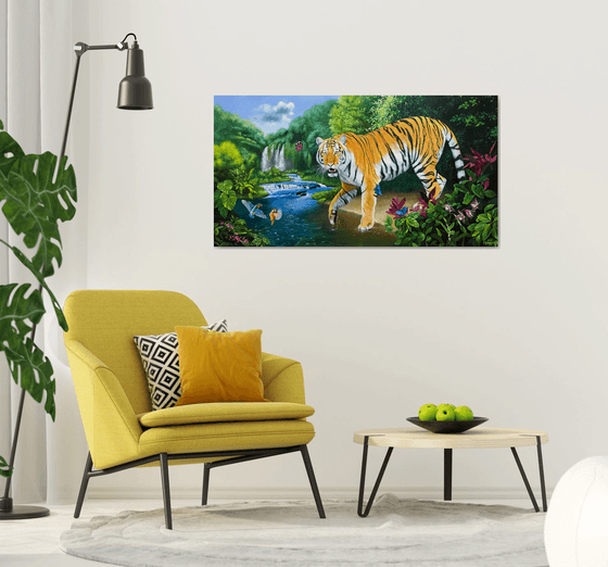Tiger near the waterfall