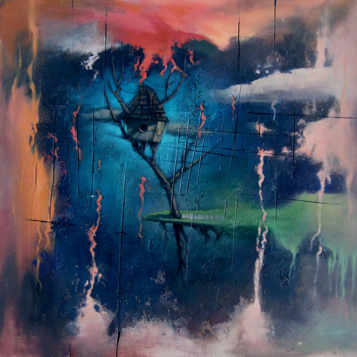 Urban And Pop Cityscapes Oil Painting By Christopher Scardino, 30 X 30, Treehouse, Original Artwork