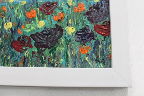 Walking with the Stars - Acrylic Poppy Landscape Painting -framed