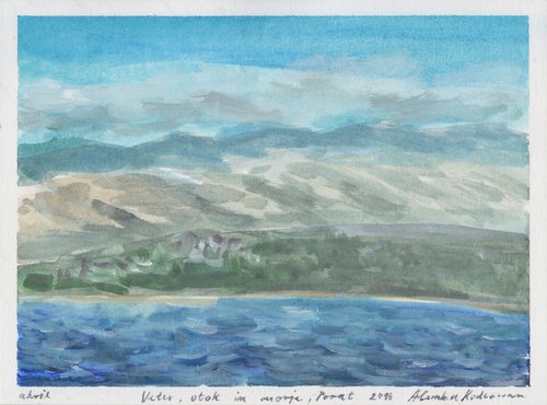 Wind, Island and Sea – Veter, otok in morje, 2016, acrylic on paper, 17,9 x 24 cm by Alenka Koderman