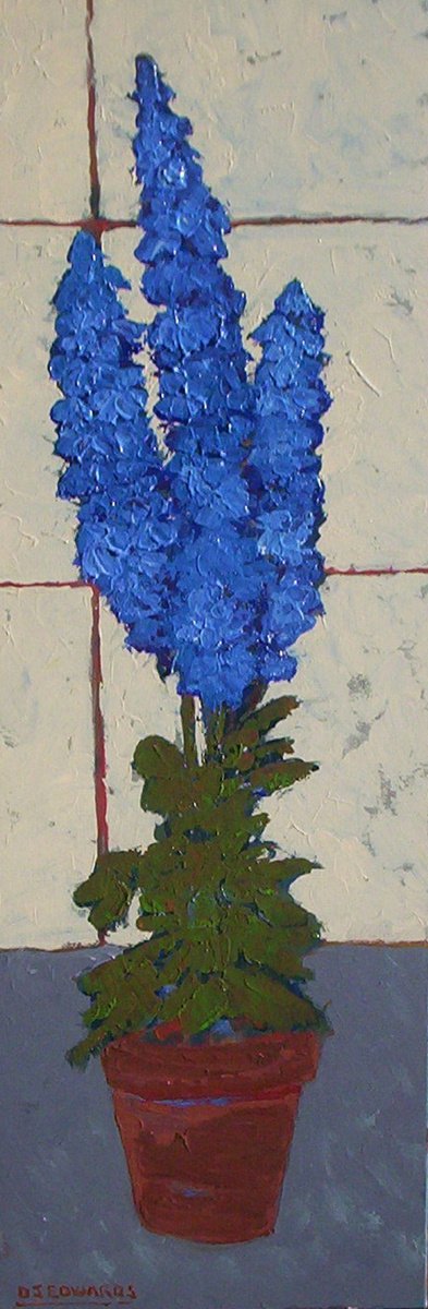 Impressionistic Botanical Acrylic Painting By David J Edwards, 12 X 36, Delphinium Impression, Original Artwork