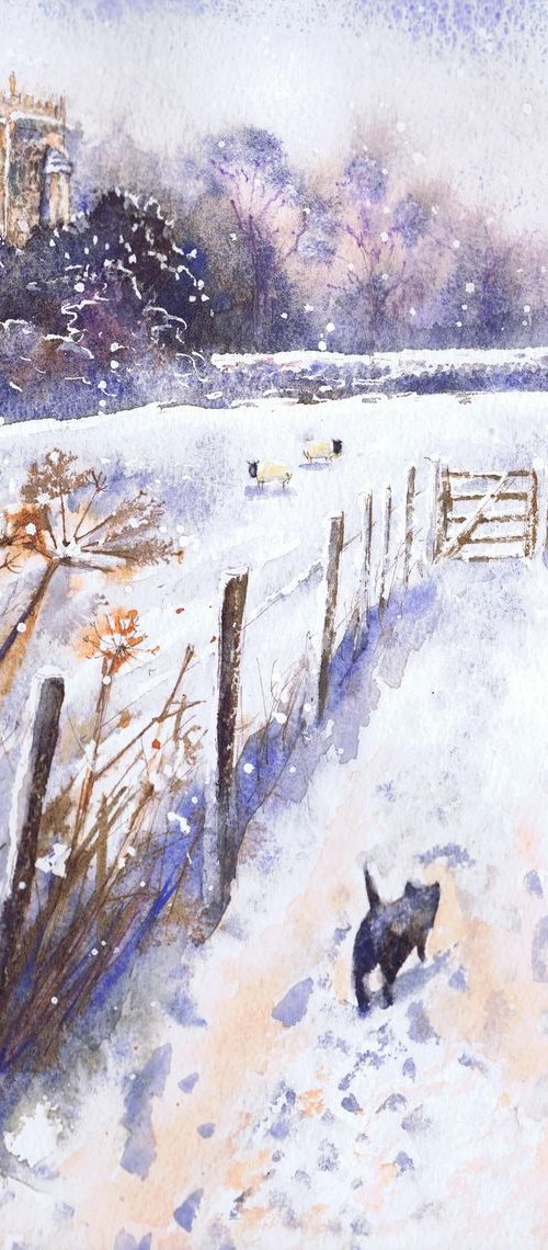 Dogwalking in the Snow, Clanfield by Michele Wallington