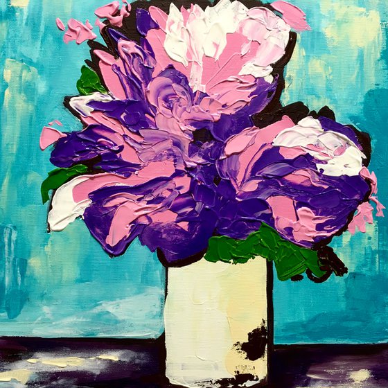 BOUQUET OF Abstract Peonies   #16 palette  knife Original Acrylic painting office home decor gift