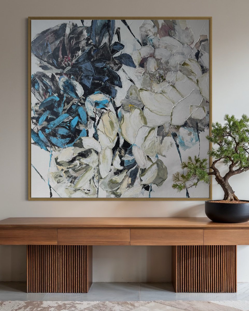 Impressionistic Botanical Acrylic Painting By Tetiana Hutsul, 59 X 59", Cloud No.5/Xxl Art, Original Artwork