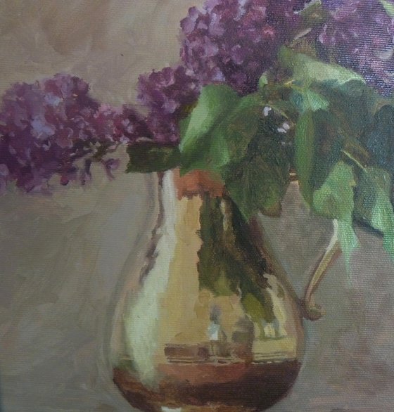 Purple Lilac in a copper vase