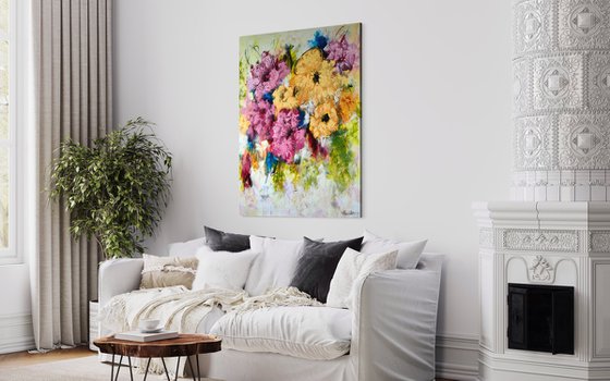 "Floral Fantasia" from "Colours of Summer" collection, XXL abstract flower painting